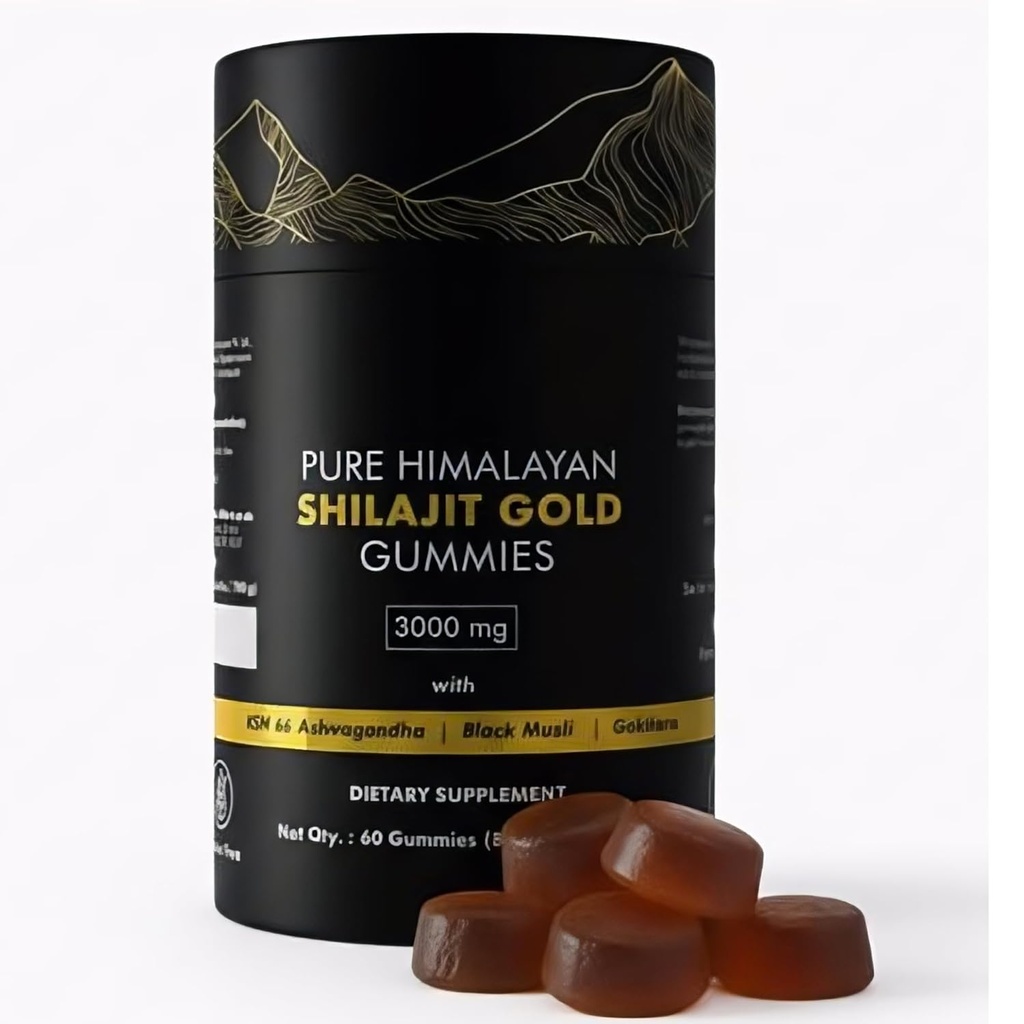 Pure Himalayan Shilajit Gummies Gold Quality 124; su Ashwagandha & Fulvic Acid Bendrijoje 124; Sugarinė energija, Staina & Imuninė parama vyrams ir moterims 124; 85 + Sekti mineralus 124; Non- GMO & 100% Natūralus 124; 60 Count
