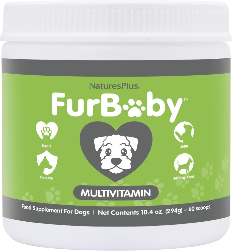NaturesPlus FurBaby Multivitaminas šunims - 10.4 oz - Palaiko bendrą sveikatą, imuninę funkciją, sveiką kuponą ir energijos gamybą - Non- GMO - 60 Paslaugos