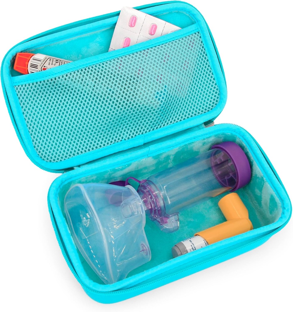 CASEMATIX Astma Inhaler Case for Travel Fits Astma Inhaler Spacer with Kask Acted, Inhaler Holder and Additional Additives used with Spacer for Inhaler, Apima Turquoise Astma Case only