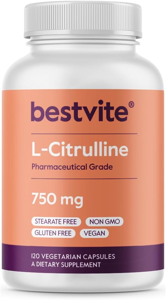 BESTVITE L- citruline 750 mg vienoje kapsulėje (120 vegetariškų kapsulių) - No Stearates - No Silica - No Filers - Non GMO - Gluten Free - Vegan