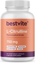 BESTVITE L- citruline 750 mg vienoje kapsulėje (120 vegetariškų kapsulių) - No Stearates - No Silica - No Filers - Non GMO - Gluten Free - Vegan