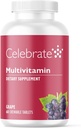 Celebrate Vitaminai Bariatic Multivitaminų Chewable, Iron Free - Post Gastric Bypass & Sleeve Gastrectomy Priedas vyrams ir moterims - Eteriniai mineralai ir vitaminas A, B, D & E - Vynuogės (60 tablečių)
