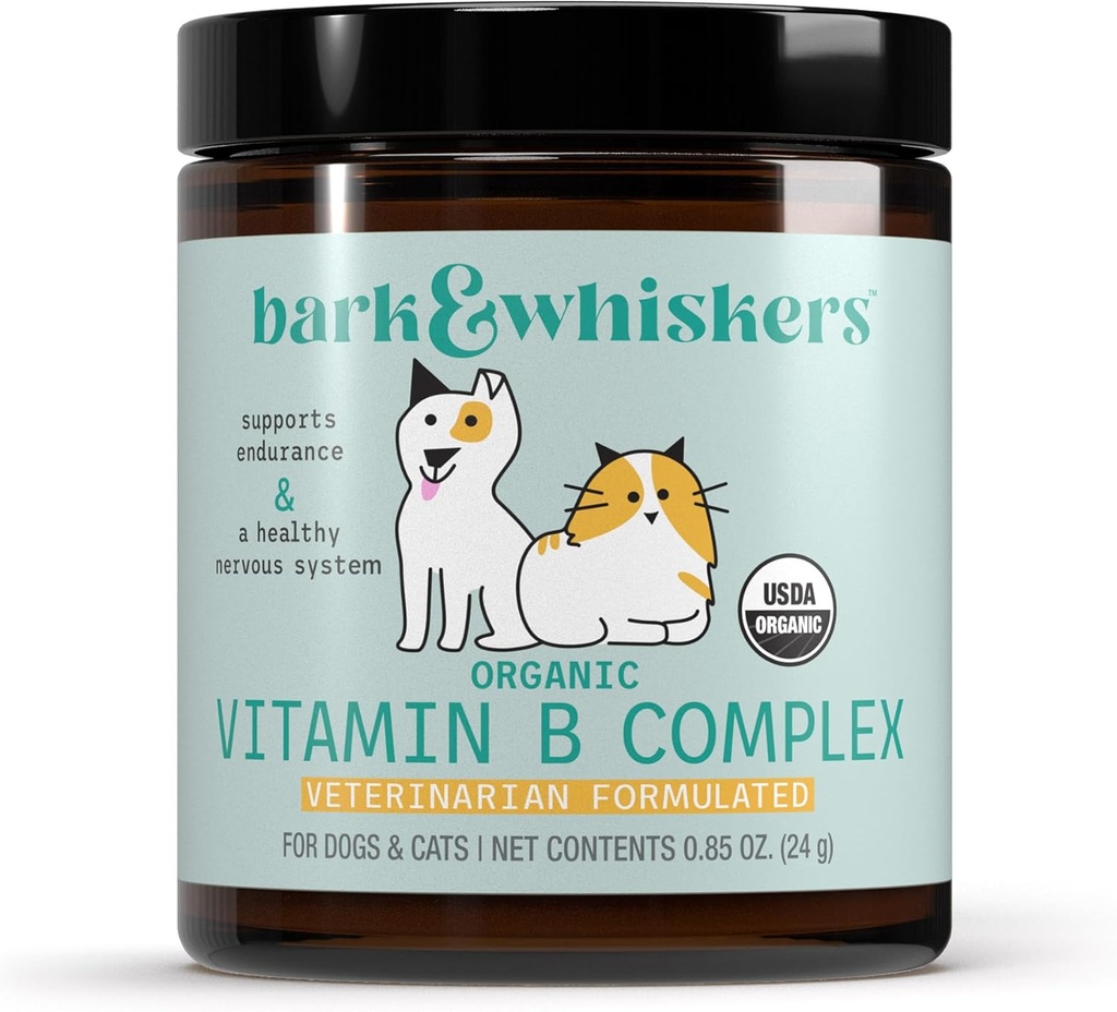 Bark & Whiskers Organic Vitamin B Complex, 0.85 Oz. (24 g), 60 Scoops, Palaiko sveiką nervų sistemą & Endurance, Veterinarian Formuled, Non- GMO, Sertifikuotas USDA Organic, Dr. Mercola
