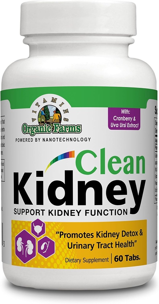 Organic Farms Vitamins 100% Natural Kidney Cleanse to Support Kidney Function, Dietary Supplement Pills for Kidney Flushing, Strengthens The Kidneys, 60 Tablets