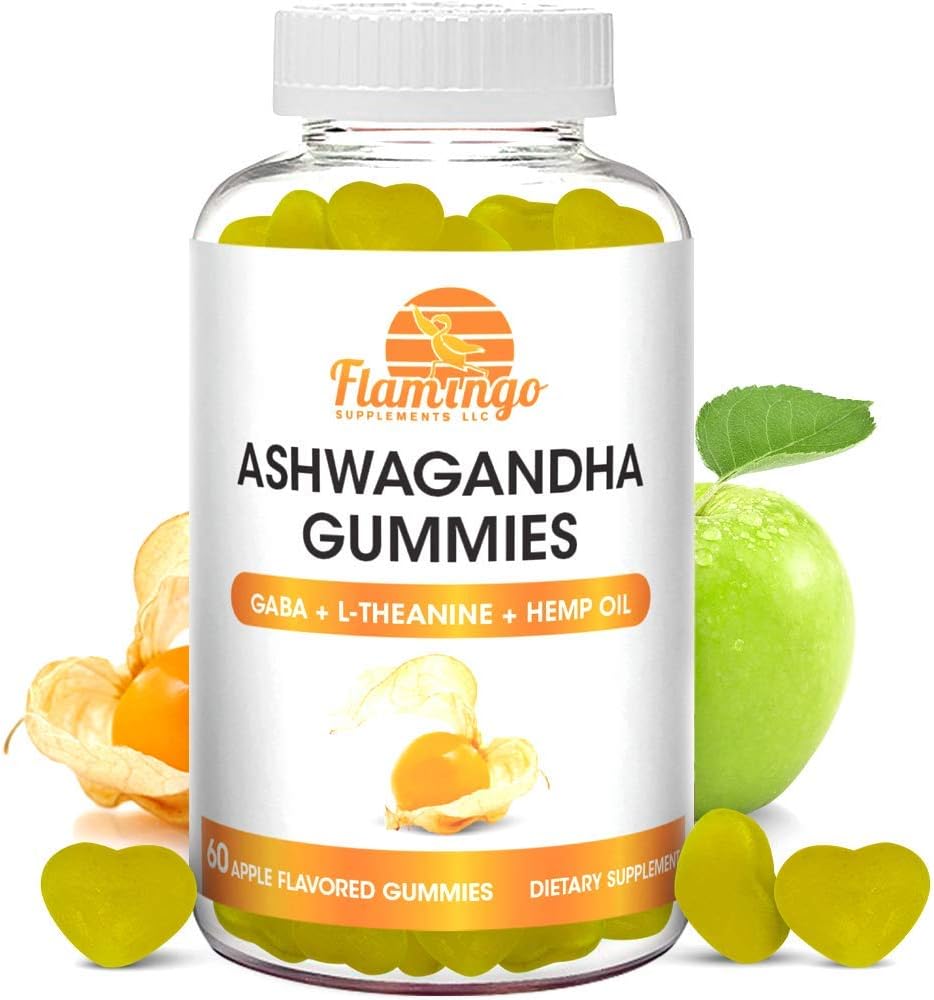 Ašwagandha Gummies su L -Theanine, GABA, ir Hemp- Naturally flavored, Vegan Ashwagandha priedas šaknų ekstraktas, L Theanine Gummy, Stress Gummy, Mood Gummy, Cortisol Manager- 60 Count