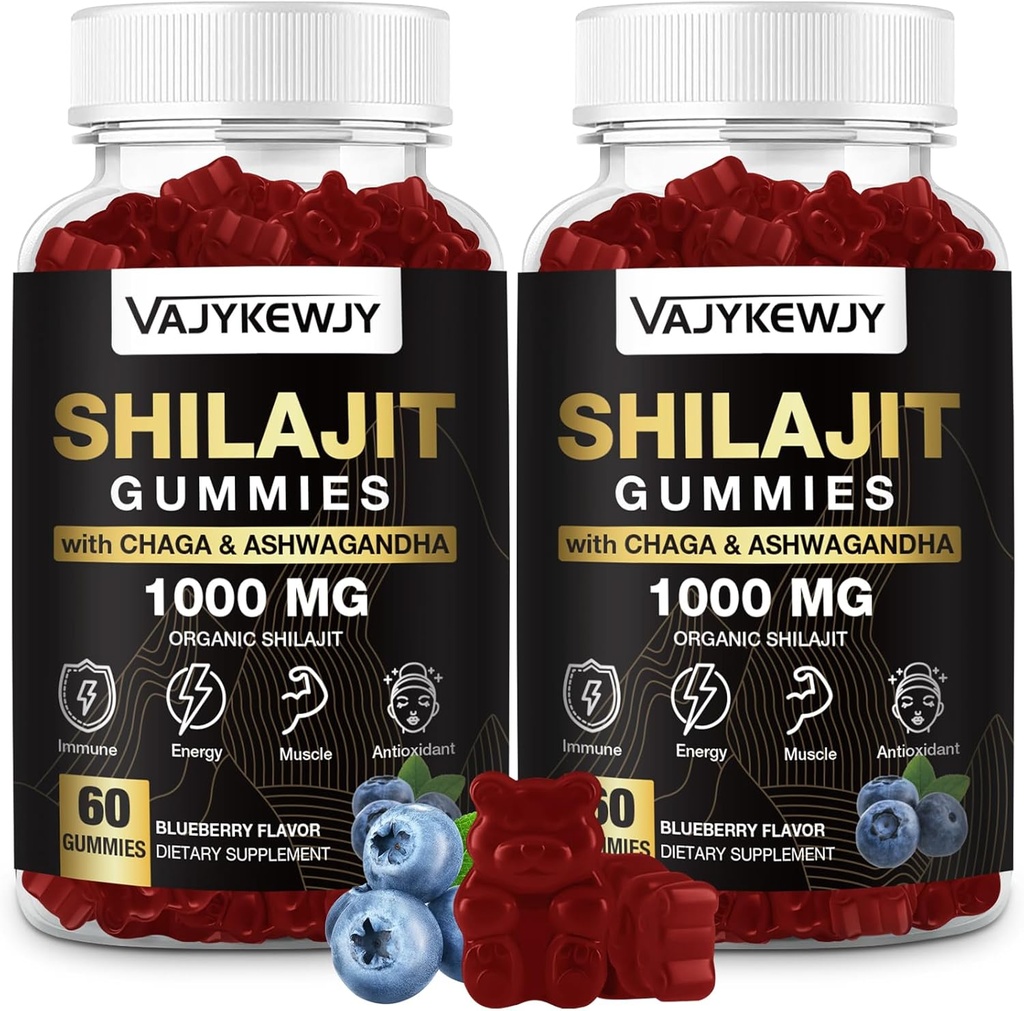 1000 MG Shilajit Gummies, Organic Shilajit Gummies with 85 + Trace Minerals, Fulvic Acid, Shilajit for Men & Women, Shilajit Resin, Shilajit Himalayan Organic for Energy, Srain, Immunity, 120 Count