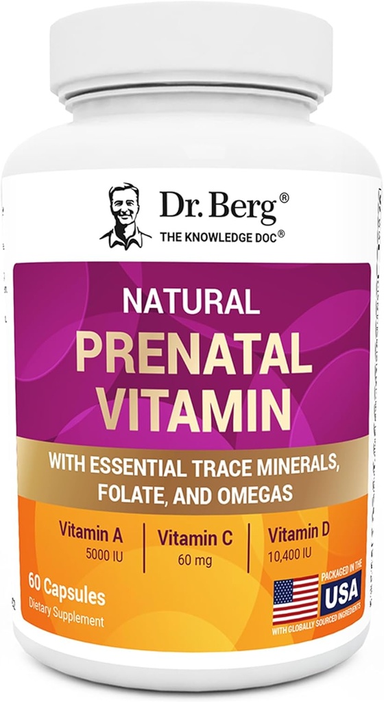 Dr. Berg Natural Prenatal Vitaminai moterims (nėščios ir slaugos) - Prenatal Vitaminai su folatų, vitaminai, mineralai, Omegas, & 11 Galingas Superfood - Moterys Prenatal Multivitaminas - 60 Kapsules