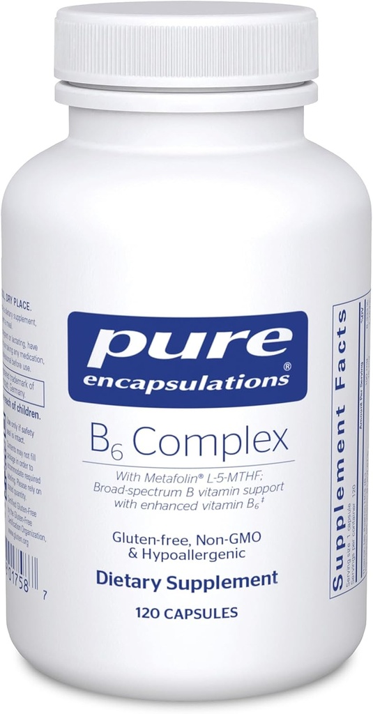 Pure Encapsulations B6 Complex - Palaiko nervų sistemą ir smegenų sveikatą * - Apima B Vitaminai - Sudėtyje yra sočiųjų vitaminų B6 - Ne GMO & Gluten Free - 120 kapsulės