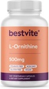 BESTVITE L- Ornithine 500mg (240 Vegetariškų kapsulių) - No Stearates - No Filers - Vegan - Non GMO - Gluten Free