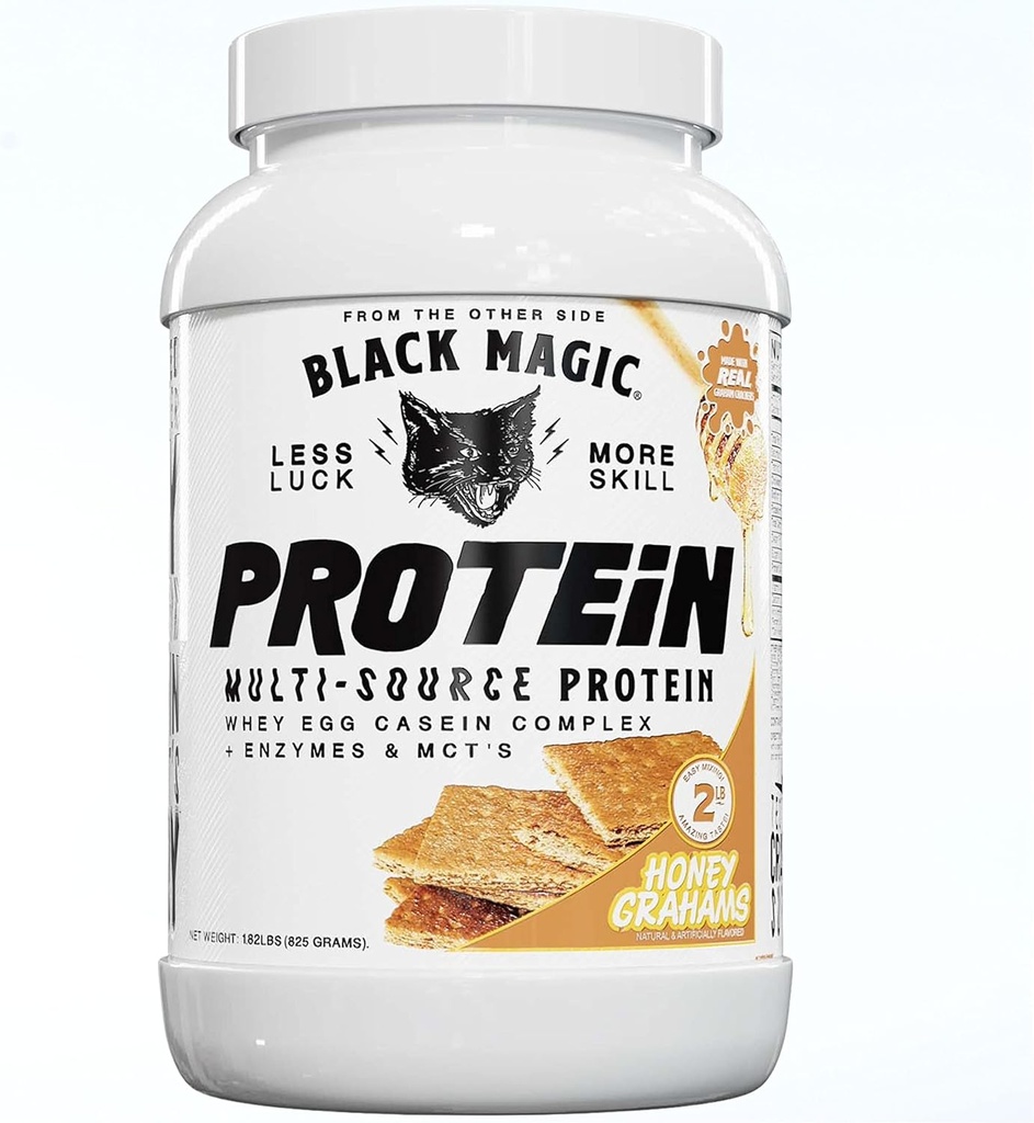 Black Magic Multi- Source Išrūgų baltymų milteliai - Išrūgų, Kiaušinių, Casein kompleksas su fermentų ir MCT anketa Keto, Low Sugar Pre / Post Dirbti Honey Graham Cracker Skonis 24g 2 LB, Paketas 1