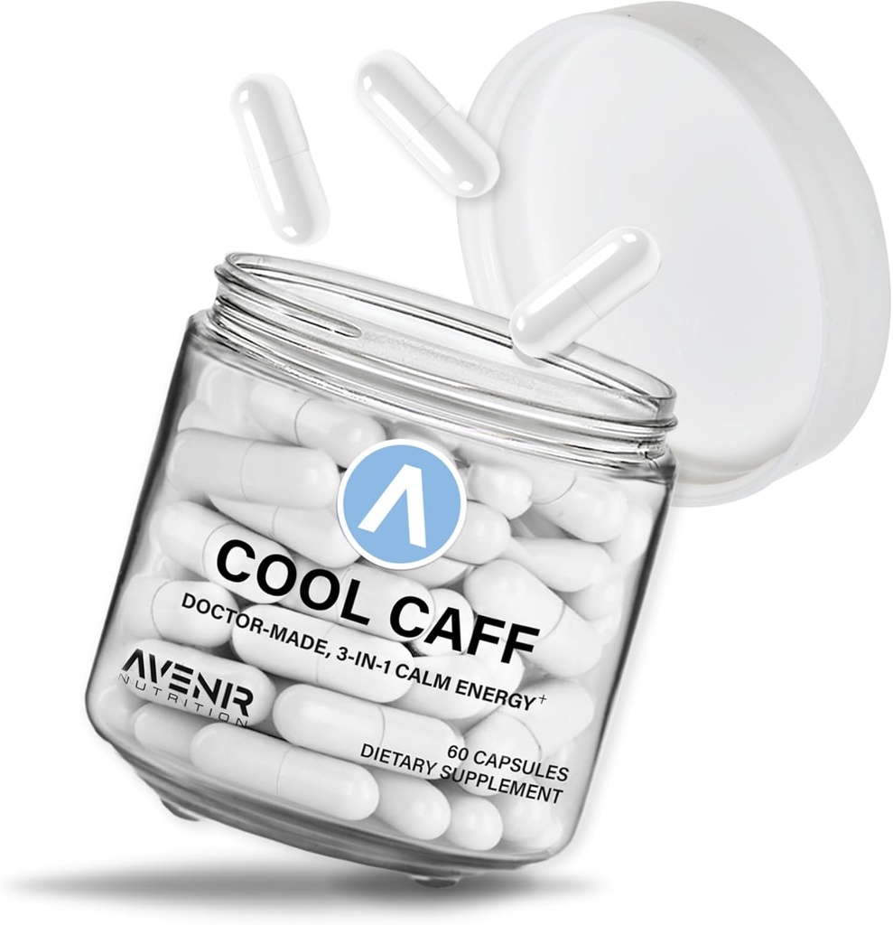 Avenir Nutrition Cool Caff Energijos papildai, L teaninas ir kofeinas - Energijos Boost ir Focus - Pre Workout moterų ir vyrų, Kavos Alternatyvus 60 kapsulės