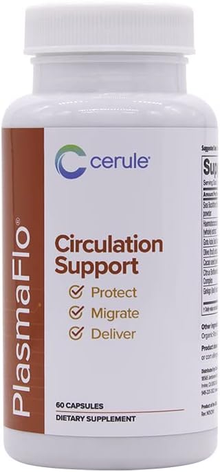 Cerule Plasmaflo Blood Flow Supplement to Support Bloods Circulation in Veins, Capillaries, Vessels and Heart for Vascular Health with a Proprietary Enzyme Blend, Gotu Kola and Ginkgo Biloba