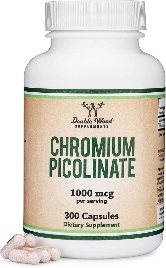 Chromo pikolinatas 1000mcg sveikas svoris valdymo (didelės absorbcijos ir bioprieinamumas) (300 Vegan Saugus kapsulės, Ne GMO, Gluten Free) pagal Double Wood papildai