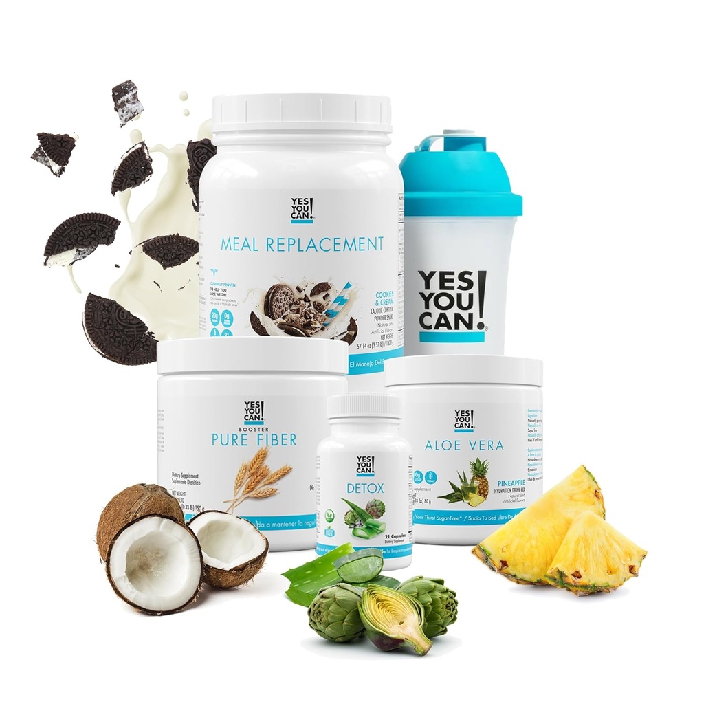 Yes You Can! Detox Plus Kit, Daily Cleanse Pure Fiber Meal Replacement, Drink Mix, Shake Booster & Supplement, Body Cleanse Kit for Women, Daily System Cleanse - Cookies & Cream, Aloe Vera Hibiscus