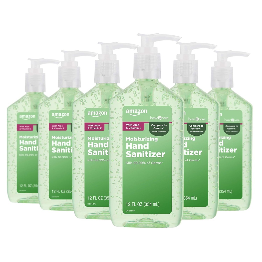 Amazon Basic Care - Aloe Vera Hand Sanitzer 62%, 12 fl oz (6 rinkinys)