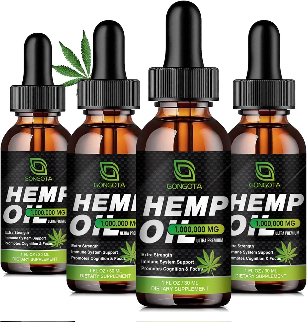 (4- Pack) High Power Hemp Oil - 1.000.000 Maksimalus stiprumas - Padeda atsipalaiduoti, Stresas, Kalmavimas, Miego - Organic Hemp Oil Extract - Veganas, Imunizacijos parama, Ne GMO