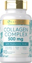 Carlyle Collagen pylimai su 500 mg hialurono rūgšties, 124; 90 kapsulių, 124; hidrolizuotas kolageno papildas, 124; ne GMO, Gluten nemokamai