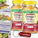 Spring Valley Fish Oil Omega 3 riebalų rūgščių papildas Lemon Softgels 500 mg 60 Ct 2 pk (120 Iš viso) + Vitaminas vadovas ir pisuarai (4 prekės)!