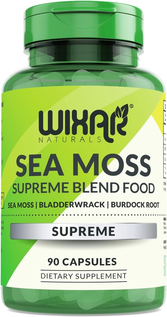 Organic Sea Moss Capsules - Bladderwrack su Burdock root Capsules - Irish Seamoss Pills - Stipresnis Than Sea Moss Gel - Dr Sebi Inspired - Žaliavinės jūros Moss milteliai - Irish Moss (90 Caps)