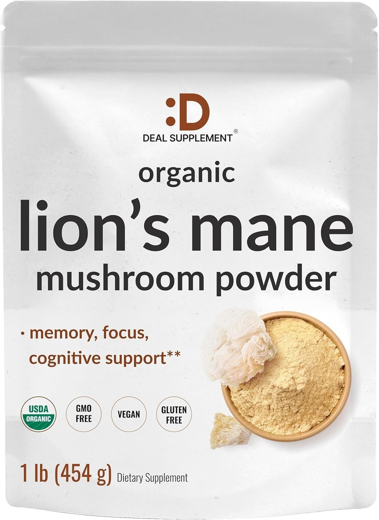 DEGIMO PARAMA Organic Lions Mane Grybų Miltelių papildas, 1 500 mg vienam servingui, 1lb - Aktyvus vaisių kūnas ir micelio ekstraktas - Natūralus smegenų nootropinis ir imuninės sistemos stiprintuvas - Non- GMO
