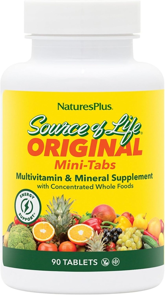 Natures Plus Source of Life - 90 Mini-Tabs - Multivitamin & Mineral Supplement - Supports Natural Energy & Overall Well-Being - Gluten Free, Vegetarian - 15 Total Servings