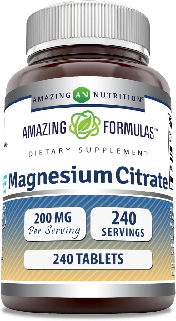 Amazonės formulės Magnio citrato ® 124; 200 Mg Tabletes ® 124; Mineralų papildas ® 124; Non-GMO ® 124; Gluten Free ® 124; Pagaminta JAV (1 Pack, 240 Count)
