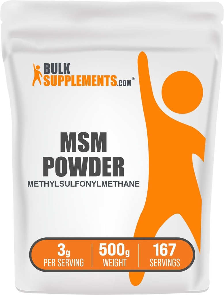 BulkSupp. com MSM milteliai - metilsulfonilmetanas, MSM priedas, maistingumo priedas - Gluten Free, 3g per Serving, 500g (1,1 lbs) (pakuotė iš 1)