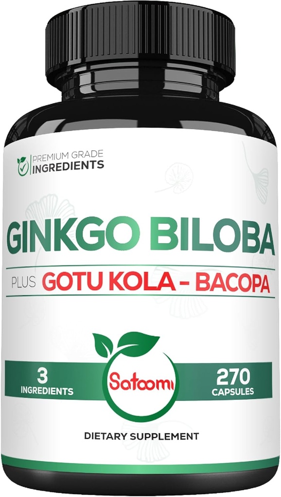 1520mg Ginkgo Biloba papildai su Gotu Kola Leaf, Bacopa Monnieri - 270 kapsulės - Ekstra stiprumo parama smegenų sveikatai, atminties funkcija, Focus & Vision kokybė - 3 mėnesių tiekimas