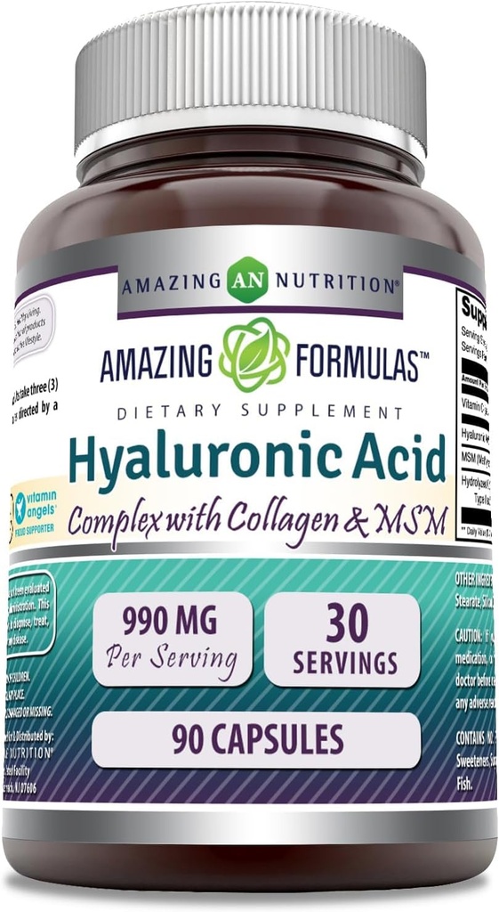 Nuostabi formulė Hyaluronic Acid Super Complex su MSM, Collagen Type I & III, ir vitaminas C ® 124; 990 Mg ® 124; 90 Kapsules Addition maždaug 124; Non-GMO ® 124; Gluten Free 124; Pagaminta JAV