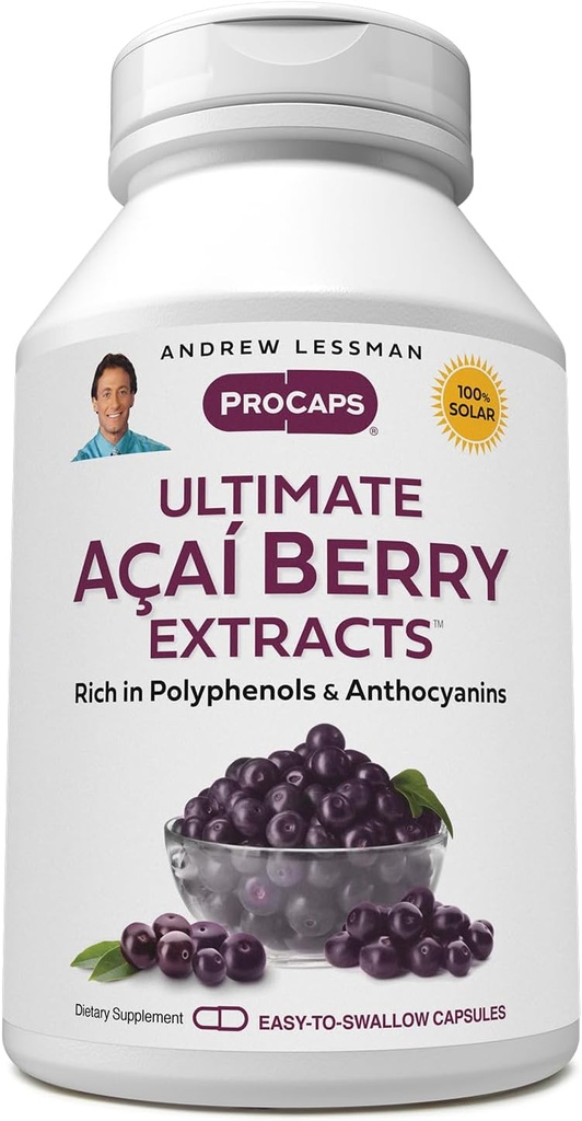 ANDREW LESSMAN Ultimate Açai Berry Ekstraktai 60 Capsules - Delivers Standartizuotas, Anti- Oxidant Rich, Naudingosios Acai Berry Sudedamosios. Aukštas Galingumas. Apsauginiai junginiai. Priedų nėra