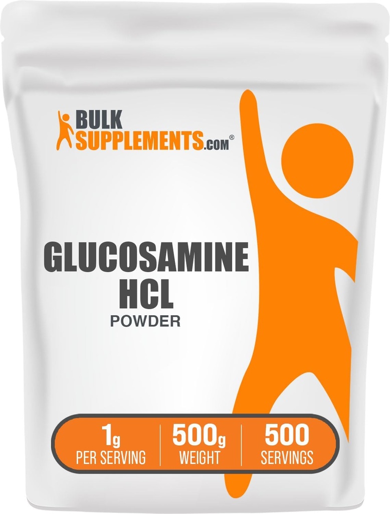 BulkSupp. com Gliukozamino HCl Milteliai - Gliukozamino priedas, Jungtinio palaikymo priedas - Gluten Free, 1 g per Serving, 500g (1,1 lbs) (Pakuotėje yra 1)