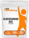 BulkSupp. com Gliukozamino HCl Milteliai - Gliukozamino priedas, Jungtinio palaikymo priedas - Gluten Free, 1 g per Serving, 500g (1,1 lbs) (Pakuotėje yra 1)