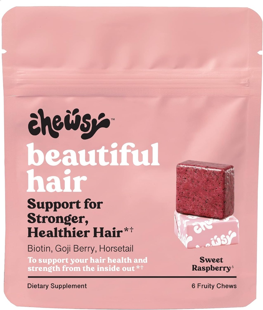 Chewsy - Gražus Plaukų Chews - Promotes Stipresnis, Sveikesni plaukai, Biotinas, Vitaminai C, A, B12, D3, Goji Berry - 6 dienų tiekimo