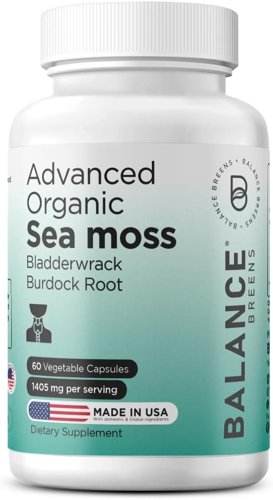Organinės Airijos jūros Moss, Bladderwrack & Burdock Šakninės papildas 1405mg, 60 Veg Capsules - Imuninis Booster, Gut Health, Odos Detox & Bendra parama (60 Skaičiavimas (Pack of 1))