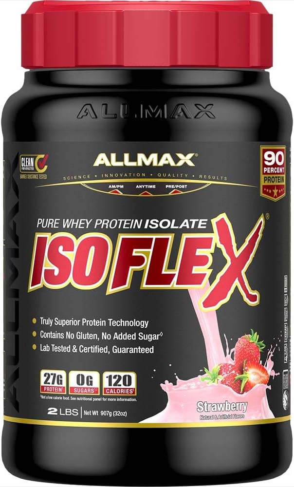 ALLMAX Išrūgų baltymų izoliatas, braškių - 2 lb - 27 Gramai baltymų per Scoop - nulis riebalų ir cukraus - 99% Laktozės nemokamai - Gluten Free & Soy Free - Apytiksliai 30 Servings