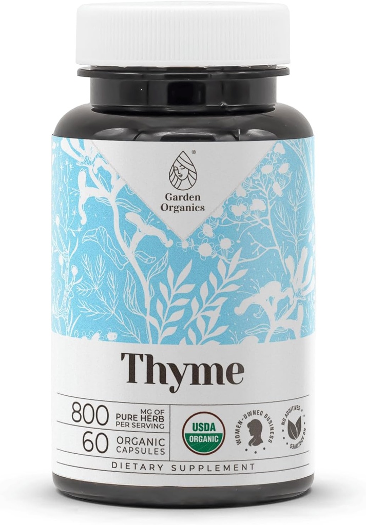 Thyme 60 Capsules | High-Potency Capsules, Herbal Dietary Supplements | Made with Vegetable Capsules and USDA Organic Thyme (Thymus Vulgaris) Dried Leaf (60 Capsules)