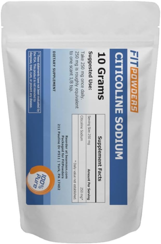 Citikolino milteliai, CDP cholino milteliai Grynas su škosu, ne GMO, kognityvinis priedas atminčiai ir mokymuisi (10 Gramų)