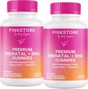 Rožinė Stork Prenatal Gummy vitaminai su DHA, Folate, ir vitamino D - 60 Vegan Gummies - 2 Pack