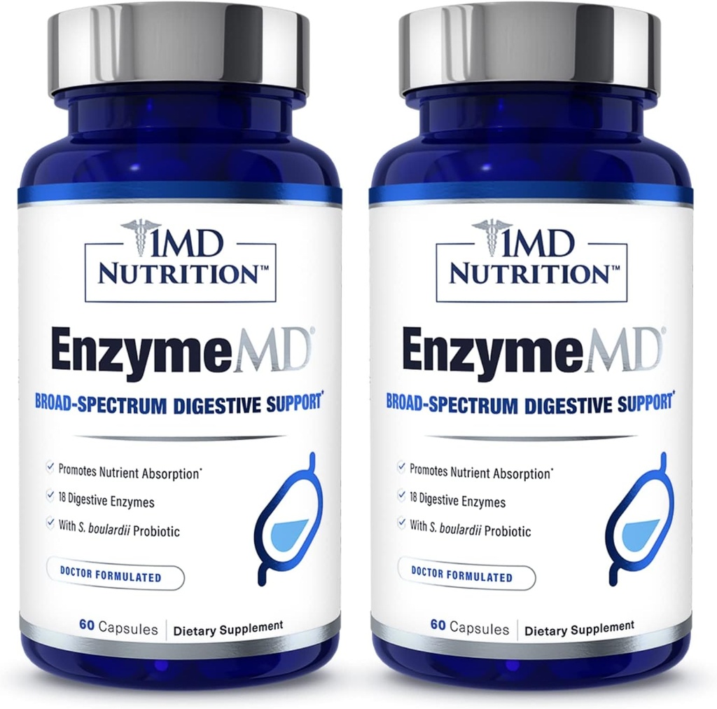1MD Nutrition EnzymeMD - Digiminiai fermentai Priedas - Gydytojo formulė 124; 18 Plant-based fermentų - Dujų & Bloating Support (2-Pack)