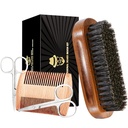 Barzdos šepetys vyrams, durpių Bristle Black Walnut Wood Beards and Mustaches Grooming Set įskaitant Pure Boar Bristle Bard Brush, Beard Comb, Mustache Žirklės, ir Kelionės maišas