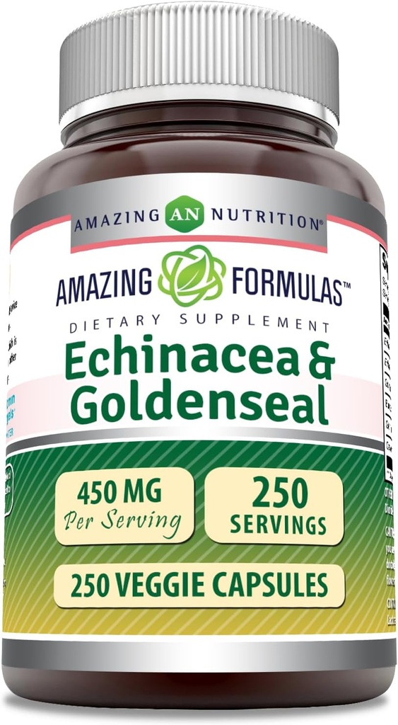 Amazing Formulas Echinacea with Goldenseal Supplement | 450 Mg | Veggie Capsules | Non-GMO | Gluten Free | Made in USA (1 Pack, 250 Count)