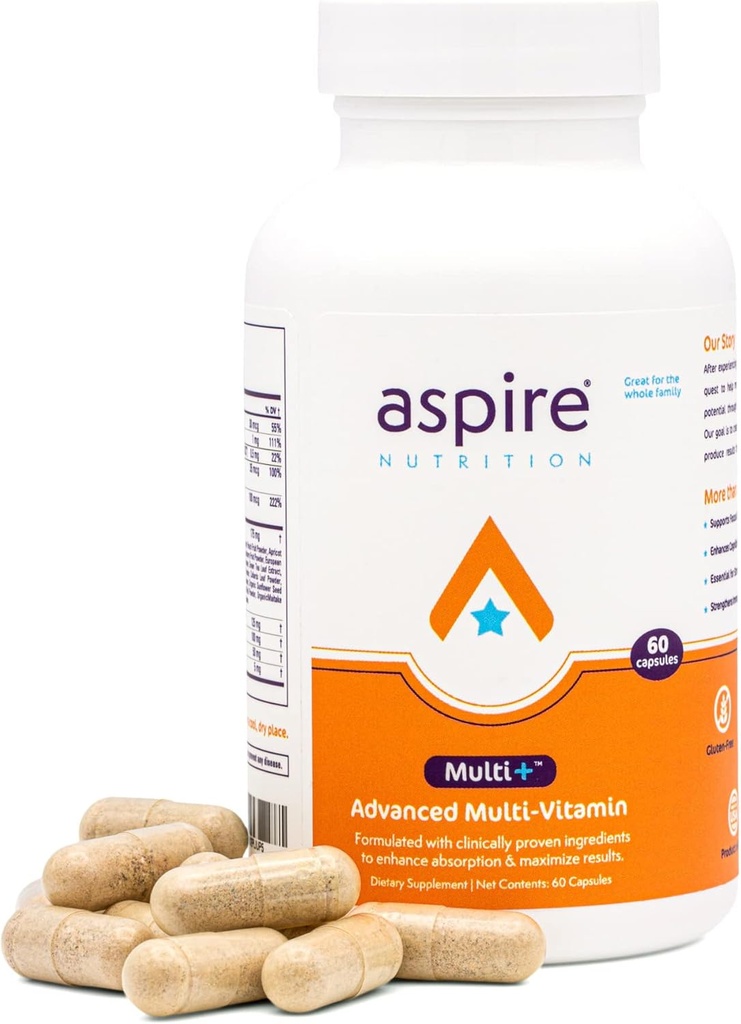 Aspire Multi + ™ Advanced Multivitaminas vyrams, moterims ir vaikams - geriausias priedas dėmesio, dėmesio, atminties, nuotaikos. Daugiau Absorbento maistinių medžiagų, mineralai ir vitaminai - Visi natūralūs