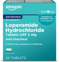Amazon Basic Care Loperamide Hydrochloride Tablets, 2 mg, Anti-Dicarise, 24 Count (Pack of 1) (Pakuotė gali skirtis)