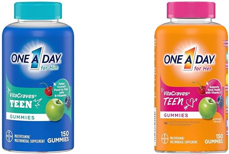 Viena diena Teen Jam Multivitaminų Gummies & Teen savo multivitaminų gummies, Gummy Multivitaminų su vitaminu A, C, D, E ir cinko imuninės sveikatos parama, Fizinė energija & Daugiau, 150 Count