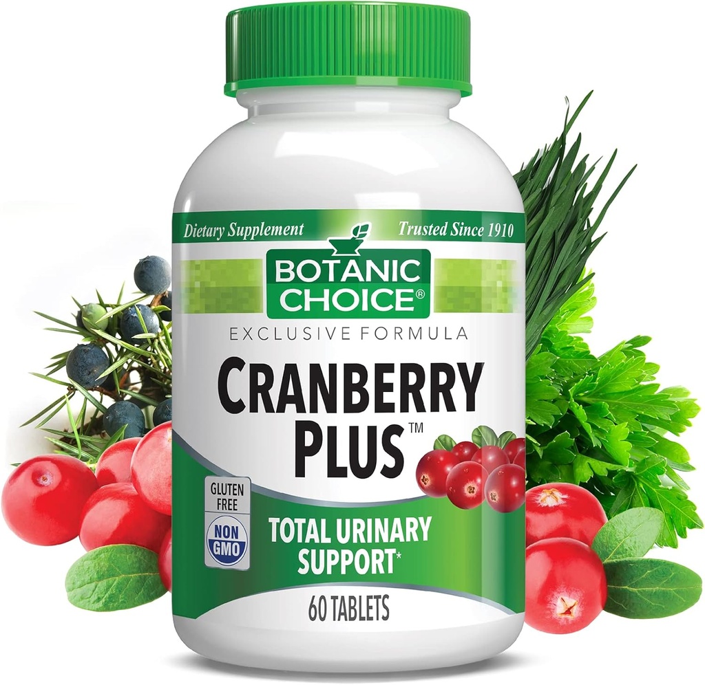 Botanic Choice Cranberry Plus Total Urinary Support - Urinary Tract Health for Women and Men with Cranberry Concentrate, Uva Ursi, Buchu, Calcium - 60 Tablets