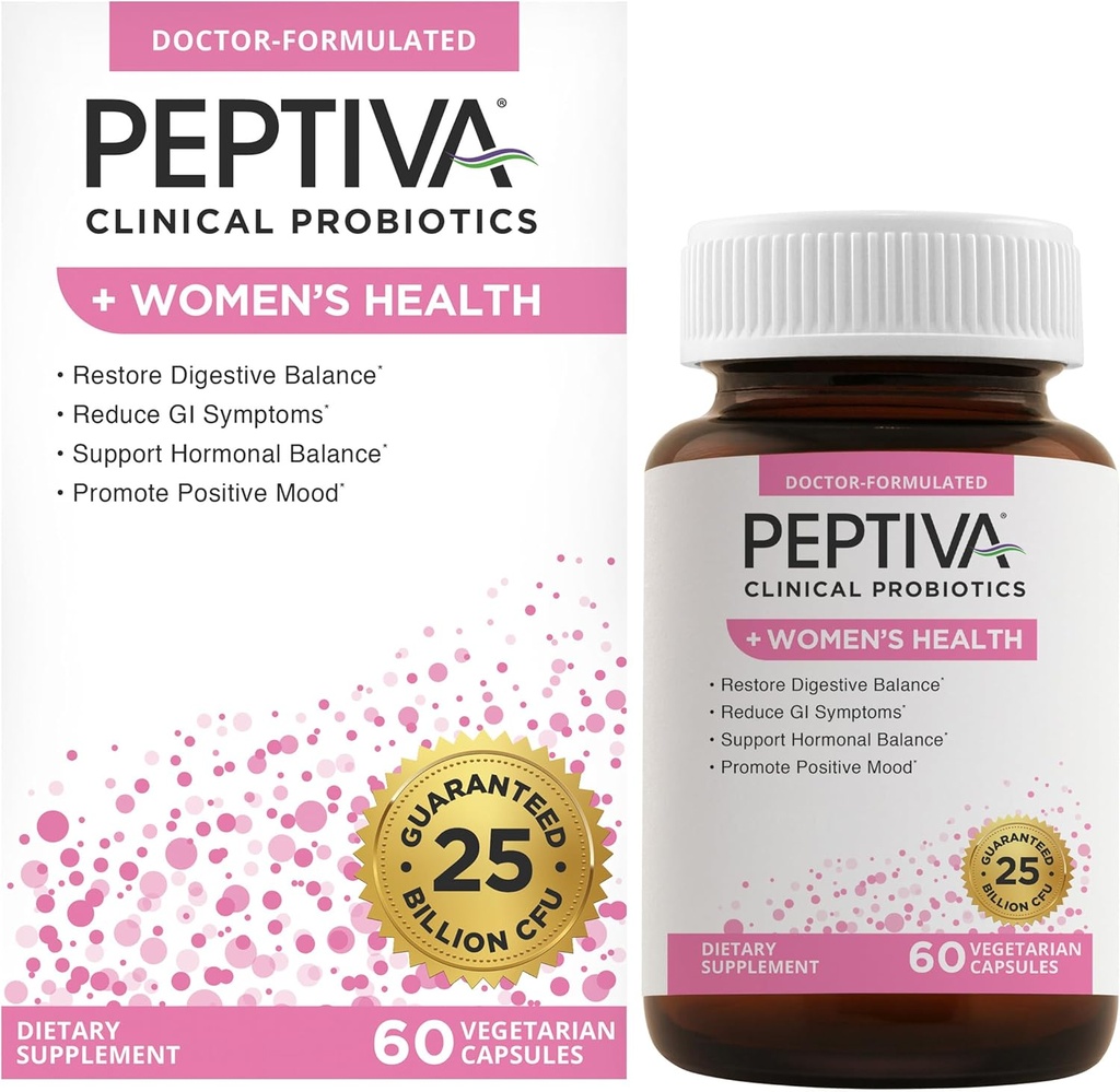 Peptiva Probiotikai moterų sveikatai - Probiotikai moterims - Probiotikai moterims, 25 Billion KSV, Multi- padermės probiotikai, Lactobacillus Acidophilus, Bifidobacterium - 60 vegetarinių kapsulių