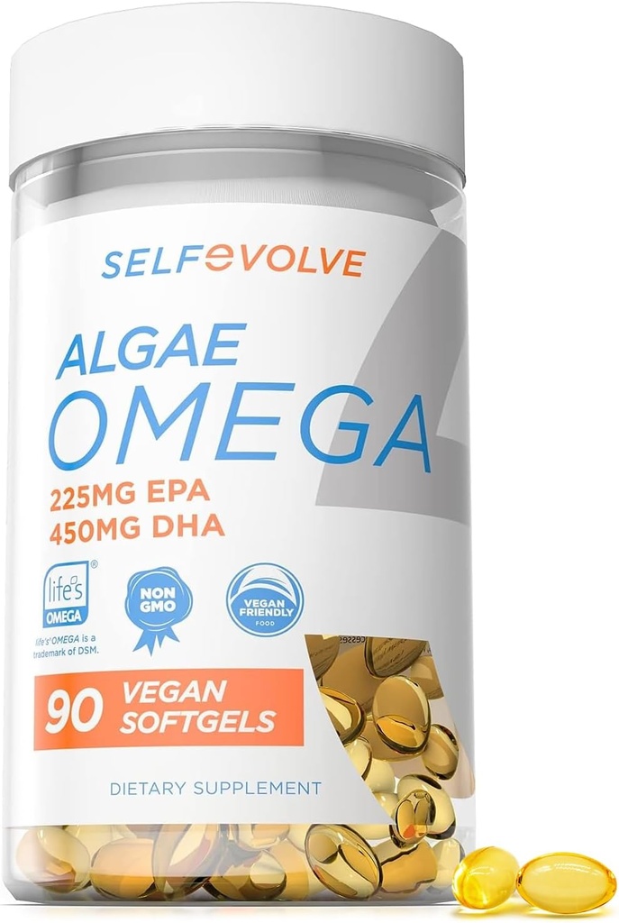 Algae Omega 3 1,500 mg - Vegano priedas su patentuota gyvenimo Omega 3 - Didelės dozės EPA & DHA - Geriau nei žuvų aliejus - Palaiko širdies, smegenų, Bendra sveikata - 90 Vegano Softgels