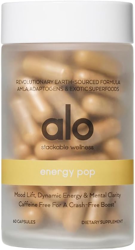 Alo Yoga Energy Pop - Nemokama kavinė su riboflavinu, Niacinas ir ENXTRA ® 124; Padidina Focus, Mood & Našumas, (60 Capsules)