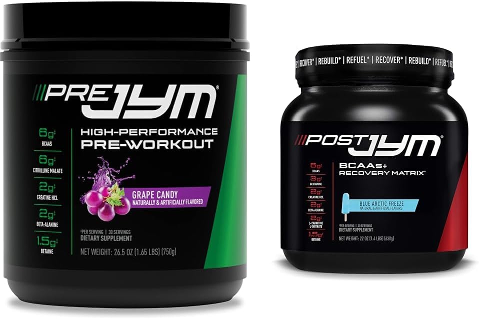 Pre JYM Vynuogių saldainiai prieš treniruotės, Post JYM Aktyvus Matrix post- Workout su BCAA, kreatino HCI, Beta- Alanine ® 124; 30 Servings Kiekvienas