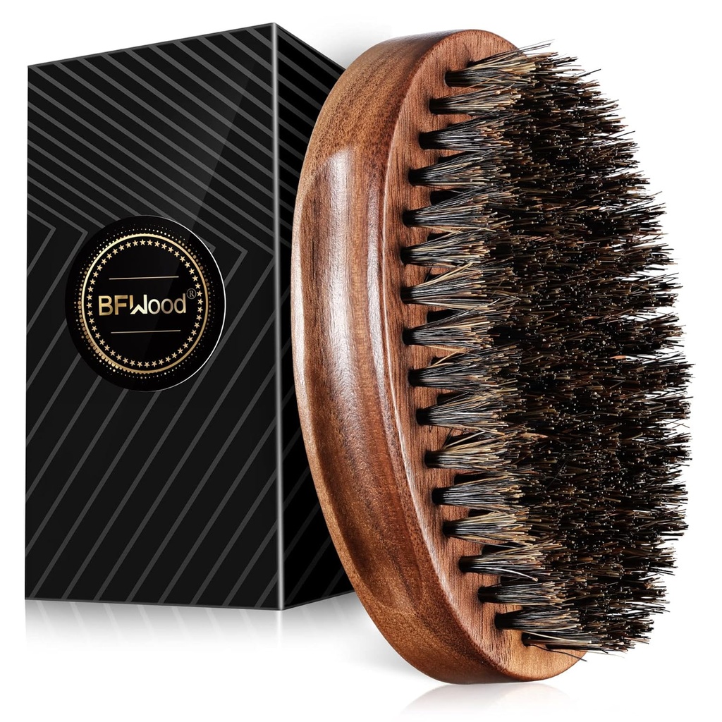 BFWood Boar Bristle Beard Brush - Black Wood Walnut Karinis stilius, Vyrų medinis Mustache Brush